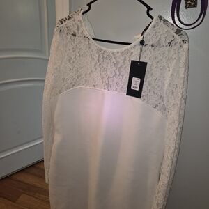 Fashion Nova White Lace Long Sleeve Dress